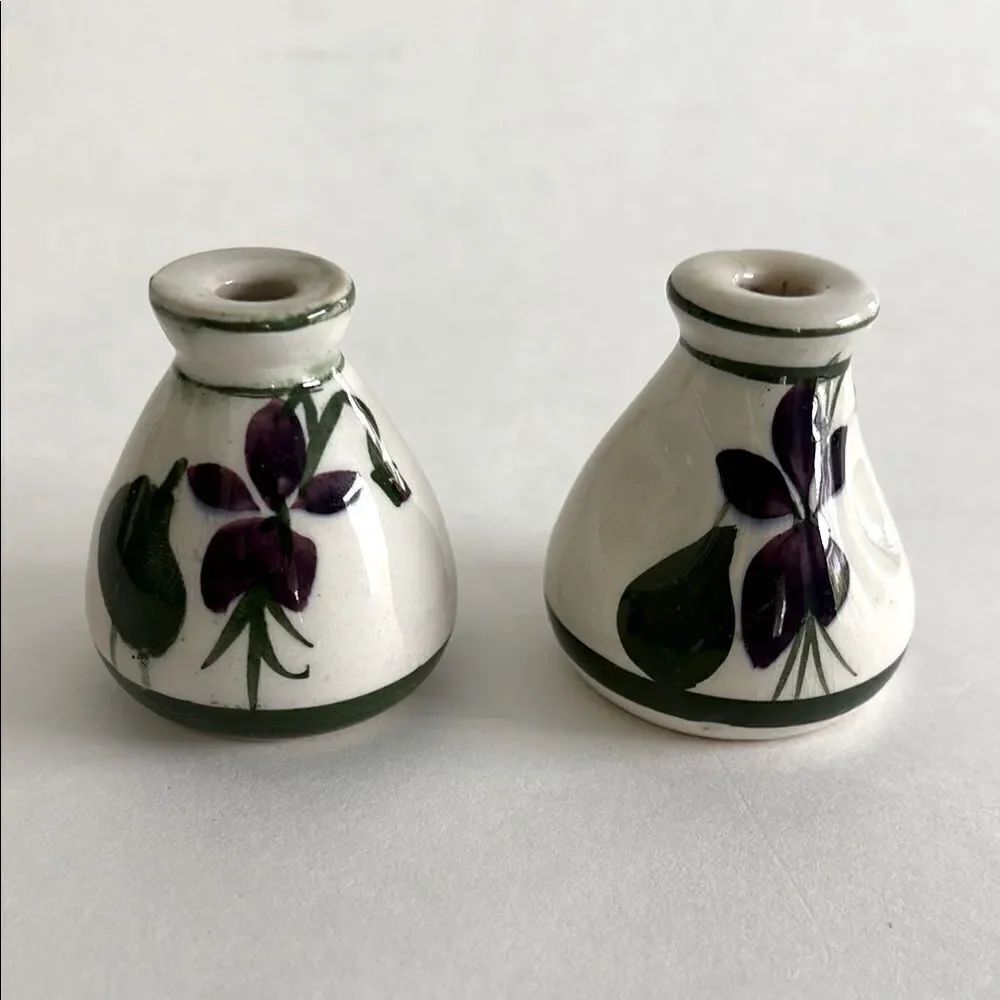 Set of 2 Vintage Devon Violets Miniature Vase Scent Bottle Vase Pottery Britain